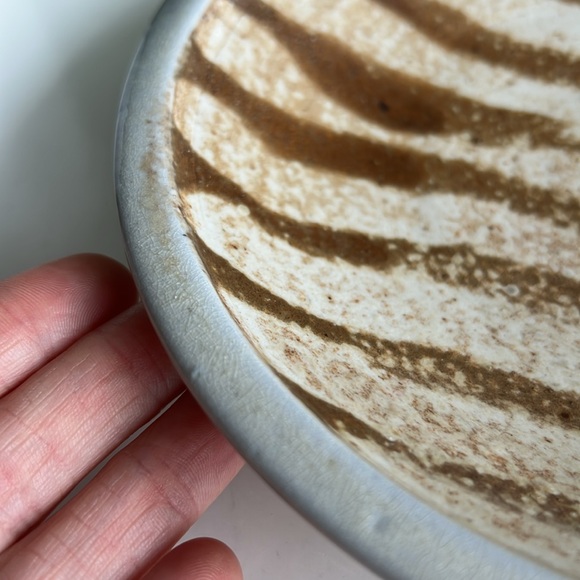 Handmade Striped Pottery Bowl Catchall Decor Vintage - Picture 6 of 16